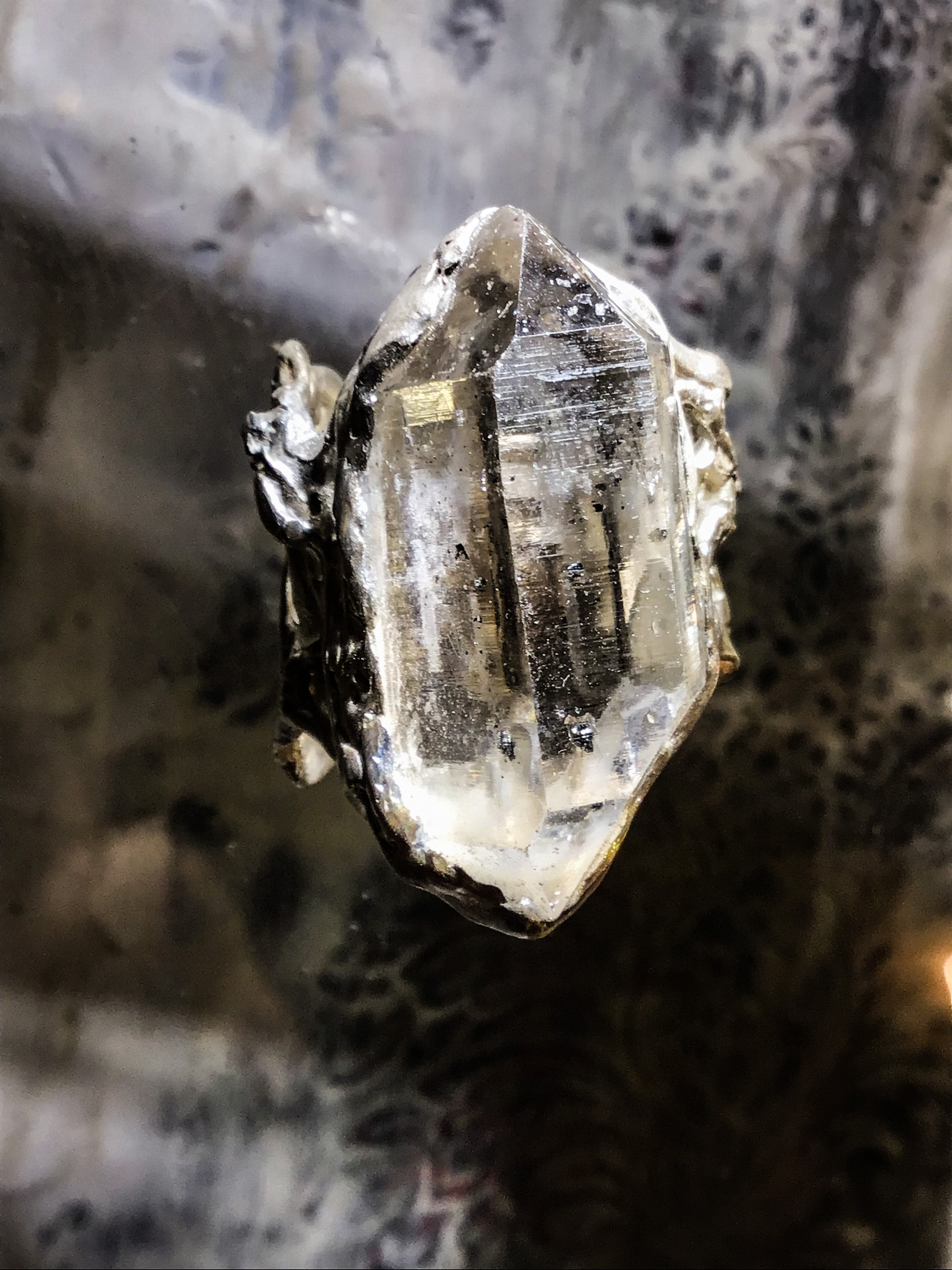 Oxdised Silver Herkimer Diamond Ring